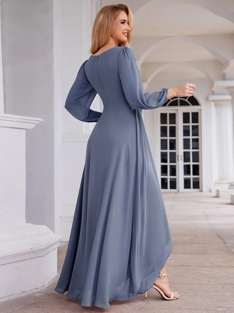 ever GRIFFIN|Charmante Robe De Demoiselle D'honneur Plissée à Manches Lanternes En Mousseline De Soie Et Taille Haute(Vente Finale)