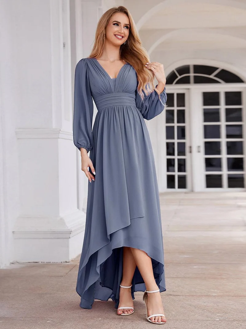 ever GRIFFIN|Charmante Robe De Demoiselle D'honneur Plissée à Manches Lanternes En Mousseline De Soie Et Taille Haute(Vente Finale)