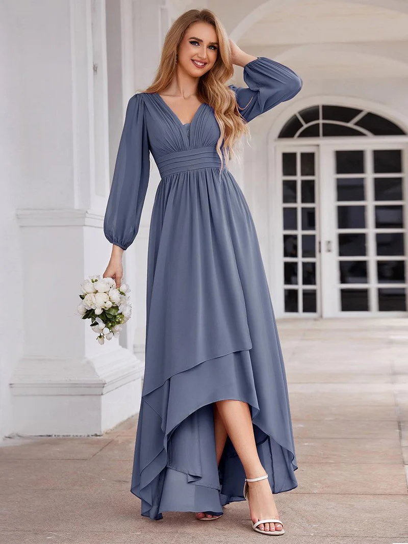ever GRIFFIN|Charmante Robe De Demoiselle D'honneur Plissée à Manches Lanternes En Mousseline De Soie Et Taille Haute(Vente Finale)
