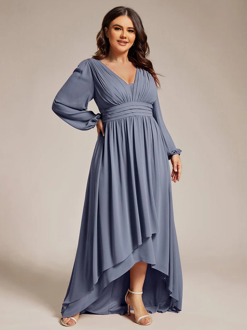 ever GRIFFIN|Charmante Robe De Demoiselle D'honneur Plissée à Manches Lanternes En Mousseline De Soie Et Taille Haute(Vente Finale)