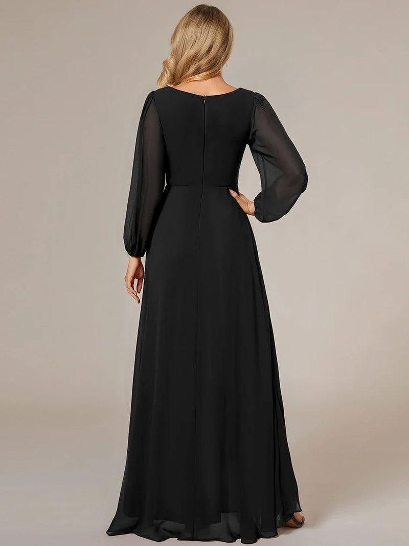 ever GRIFFIN|Charmante Robe De Demoiselle D'honneur Plissée à Manches Lanternes En Mousseline De Soie Et Taille Haute(Vente Finale)