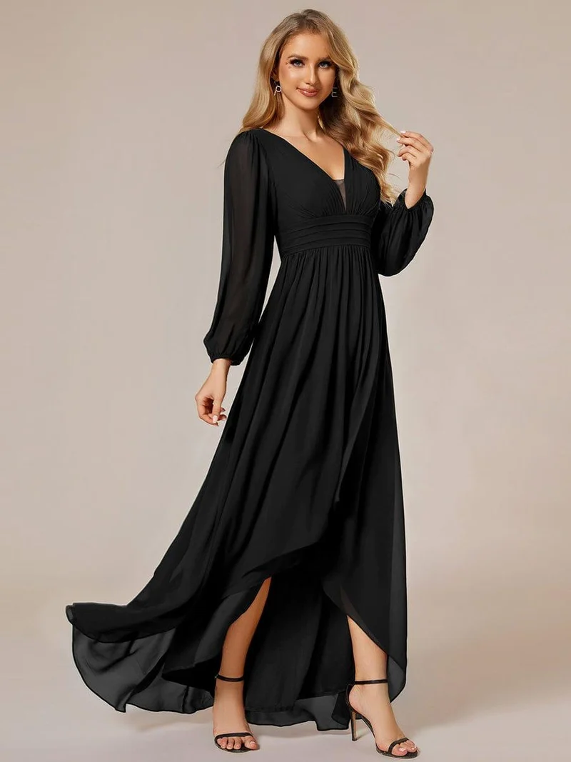 ever GRIFFIN|Charmante Robe De Demoiselle D'honneur Plissée à Manches Lanternes En Mousseline De Soie Et Taille Haute(Vente Finale)