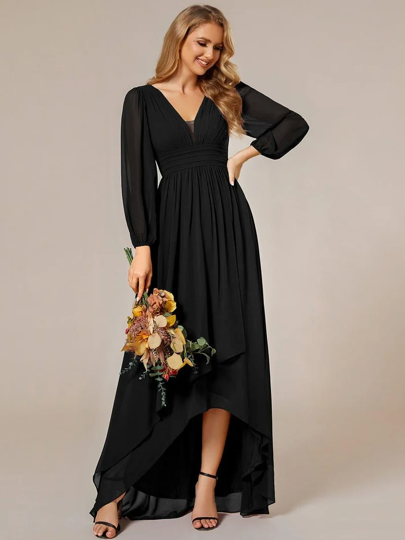 ever GRIFFIN|Charmante Robe De Demoiselle D'honneur Plissée à Manches Lanternes En Mousseline De Soie Et Taille Haute(Vente Finale)
