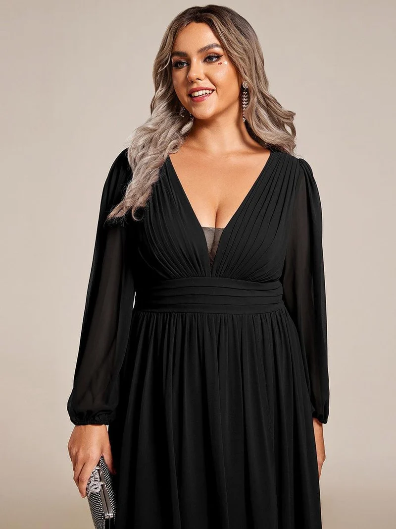 ever GRIFFIN|Charmante Robe De Demoiselle D'honneur Plissée à Manches Lanternes En Mousseline De Soie Et Taille Haute(Vente Finale)