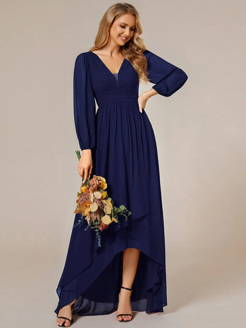 ever GRIFFIN|Charmante Robe De Demoiselle D'honneur Plissée à Manches Lanternes En Mousseline De Soie Et Taille Haute(Vente Finale)