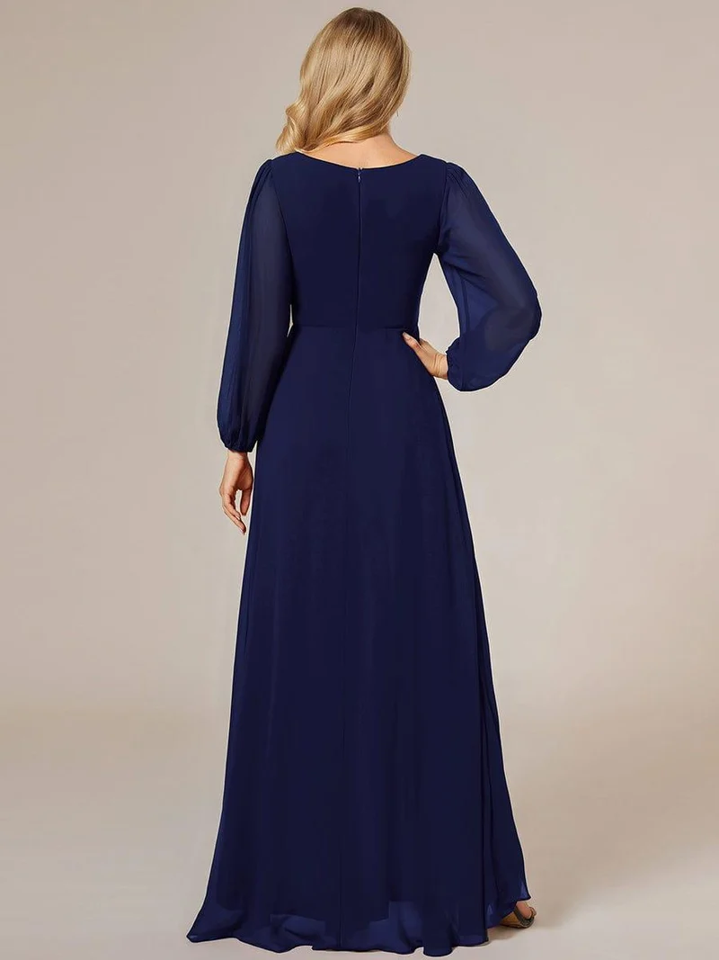 ever GRIFFIN|Charmante Robe De Demoiselle D'honneur Plissée à Manches Lanternes En Mousseline De Soie Et Taille Haute(Vente Finale)