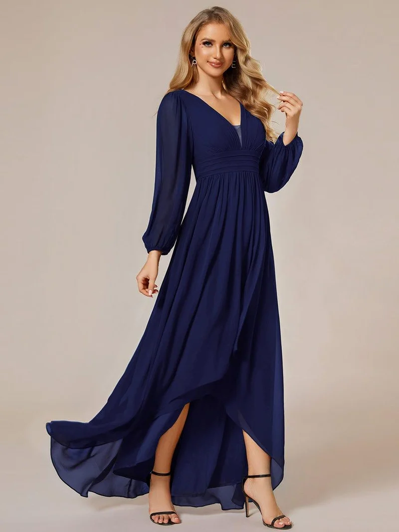 ever GRIFFIN|Charmante Robe De Demoiselle D'honneur Plissée à Manches Lanternes En Mousseline De Soie Et Taille Haute(Vente Finale)