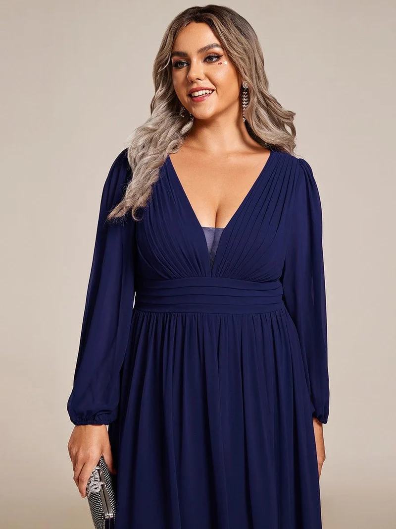 ever GRIFFIN|Charmante Robe De Demoiselle D'honneur Plissée à Manches Lanternes En Mousseline De Soie Et Taille Haute(Vente Finale)