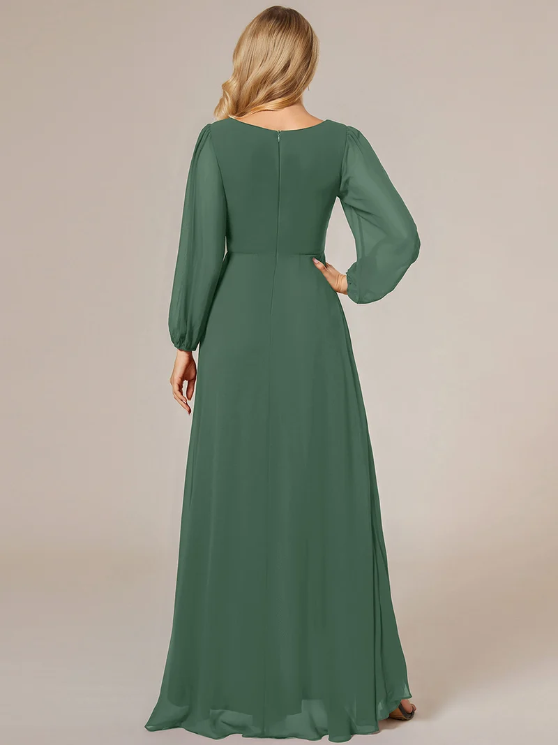 ever GRIFFIN|Charmante Robe De Demoiselle D'honneur Plissée à Manches Lanternes En Mousseline De Soie Et Taille Haute(Vente Finale)