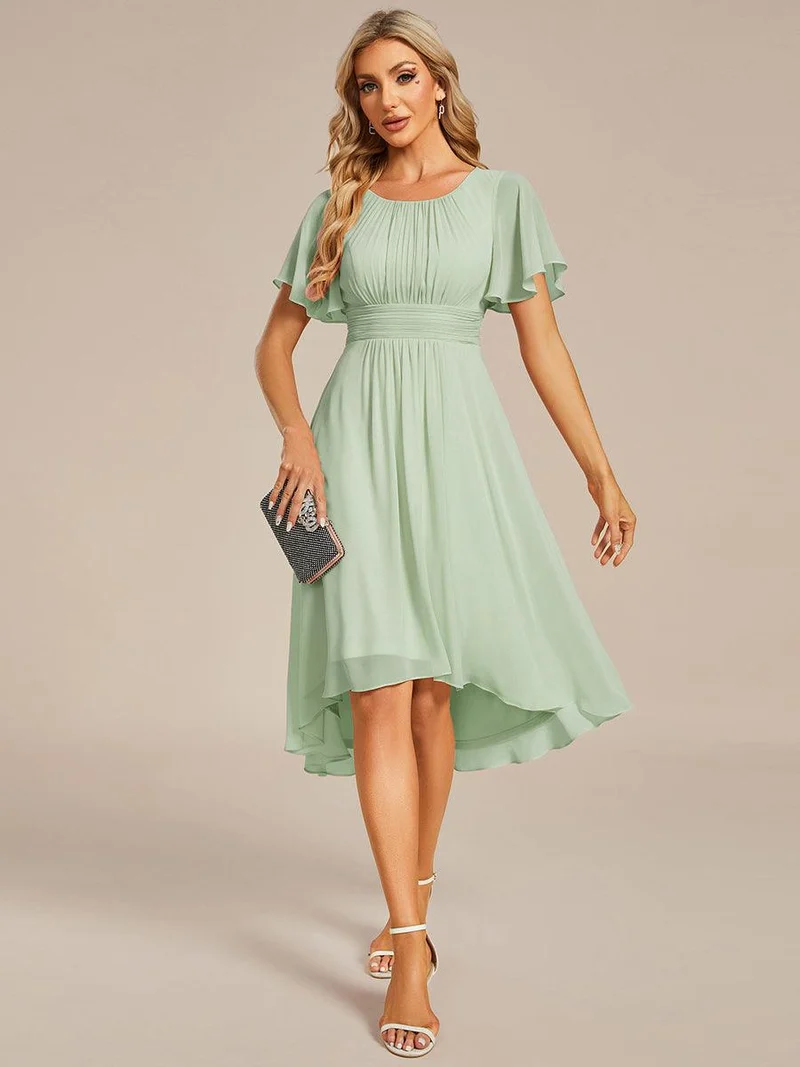 ever EDEN|Robe d'invité de mariage trapèze en mousseline fluide à encolure ronde et longueur au genou