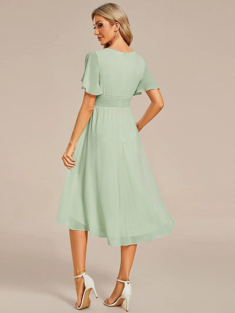ever EDEN|Robe d'invité de mariage trapèze en mousseline fluide à encolure ronde et longueur au genou