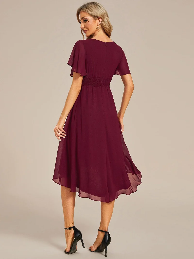 ever EDEN|Robe d'invité de mariage trapèze en mousseline fluide à encolure ronde et longueur au genou