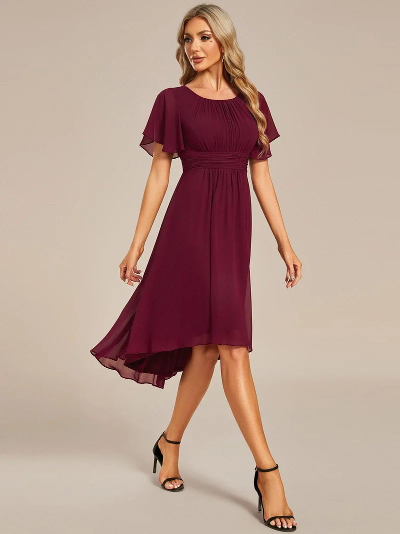 ever EDEN|Robe d'invité de mariage trapèze en mousseline fluide à encolure ronde et longueur au genou