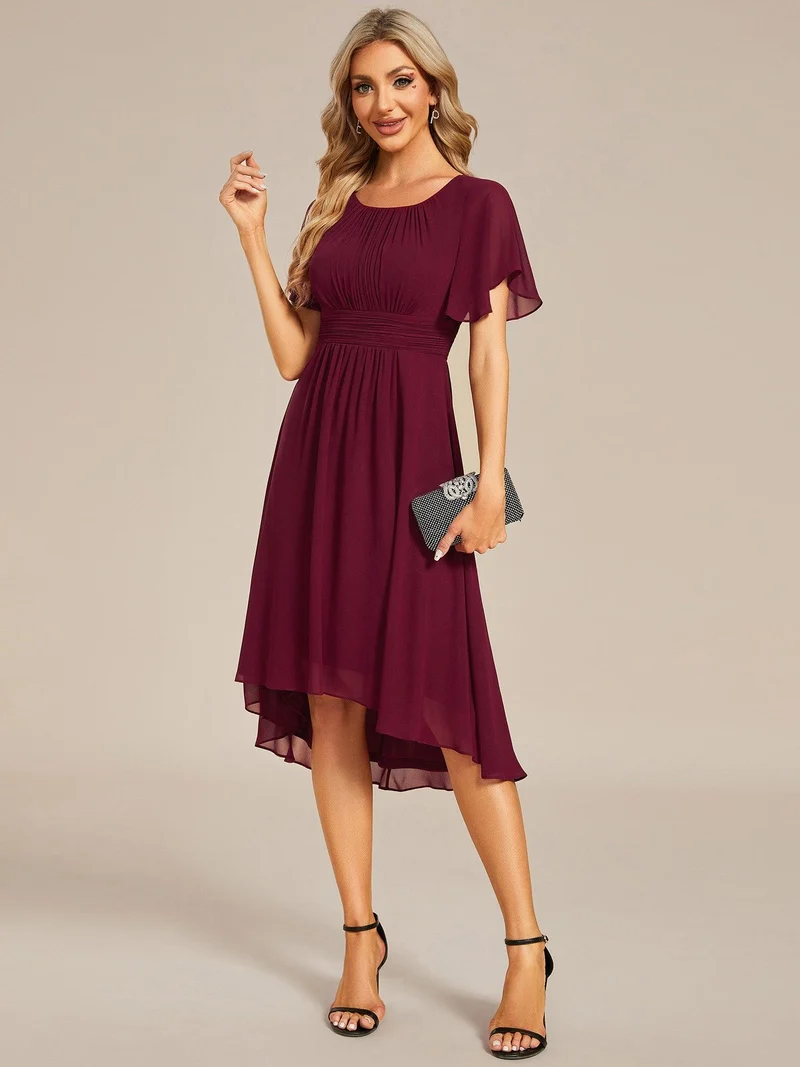 ever EDEN|Robe d'invité de mariage trapèze en mousseline fluide à encolure ronde et longueur au genou
