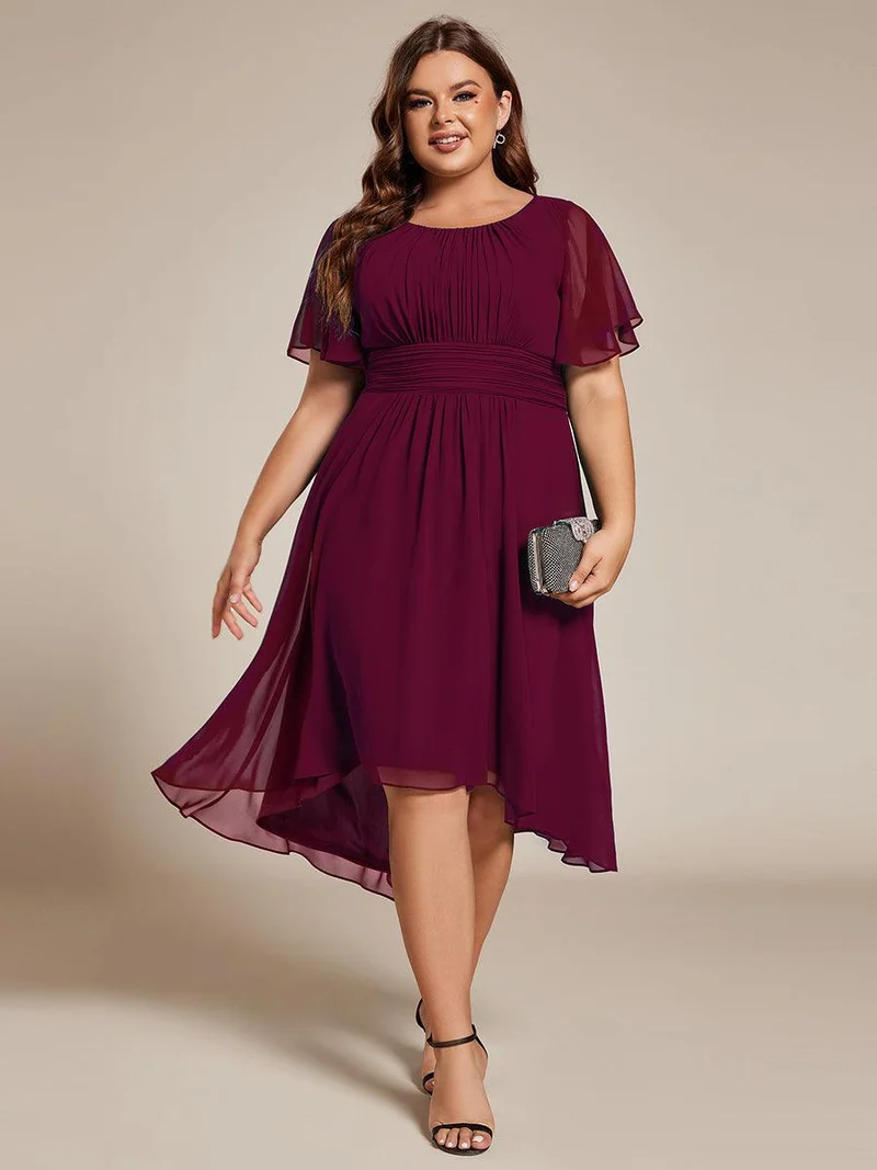 ever EDEN|Robe d'invité de mariage trapèze en mousseline fluide à encolure ronde et longueur au genou