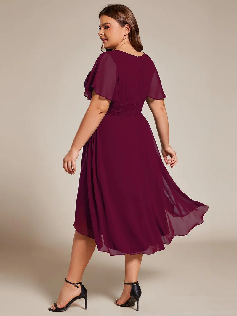 ever EDEN|Robe d'invité de mariage trapèze en mousseline fluide à encolure ronde et longueur au genou
