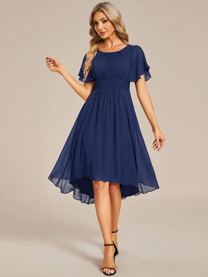 ever EDEN|Robe d'invité de mariage trapèze en mousseline fluide à encolure ronde et longueur au genou