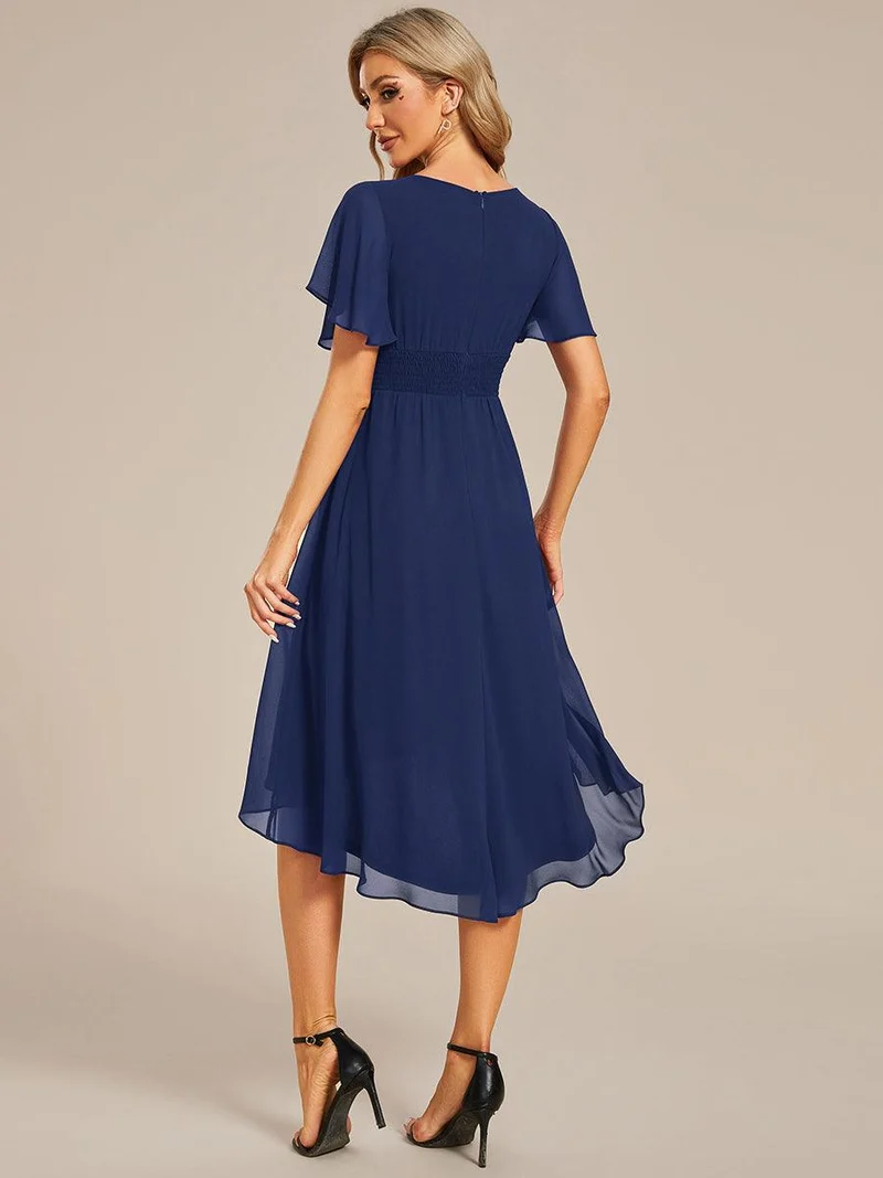 ever EDEN|Robe d'invité de mariage trapèze en mousseline fluide à encolure ronde et longueur au genou