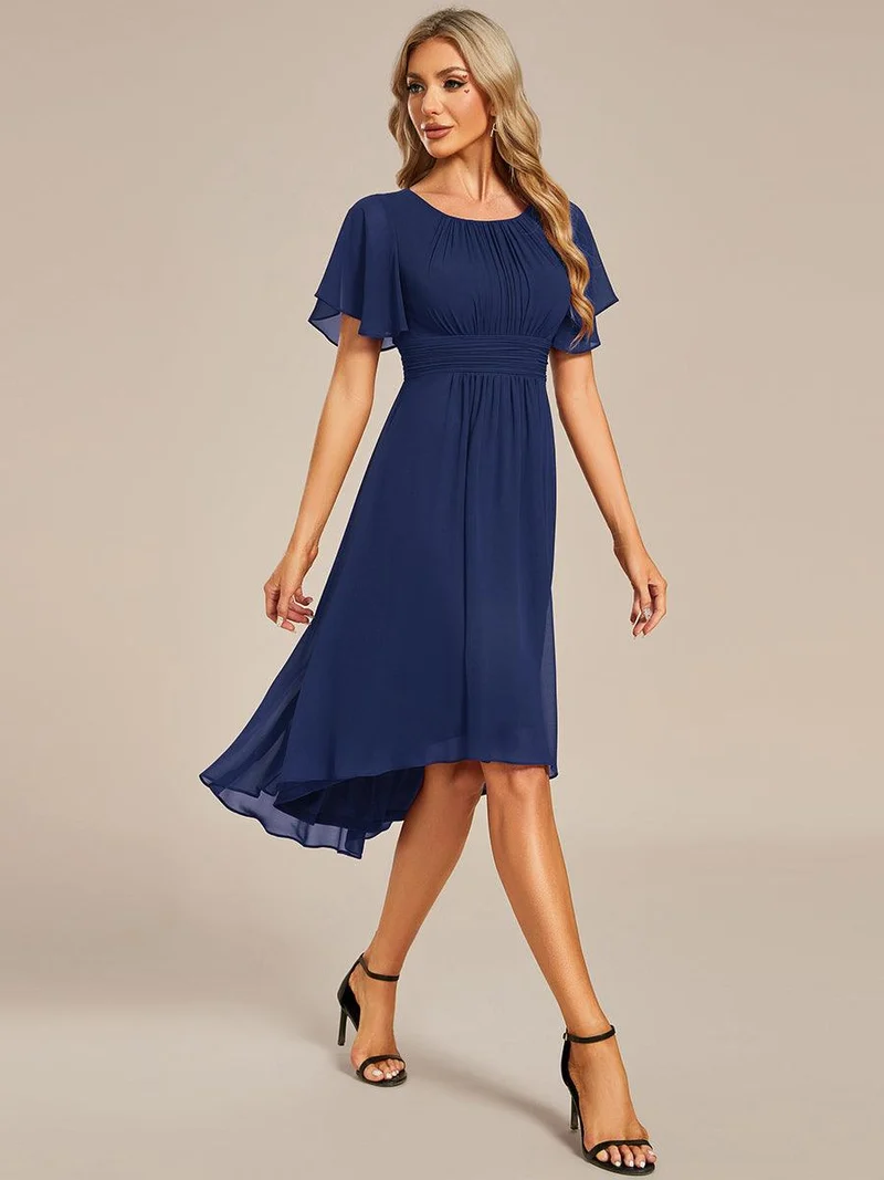 ever EDEN|Robe d'invité de mariage trapèze en mousseline fluide à encolure ronde et longueur au genou