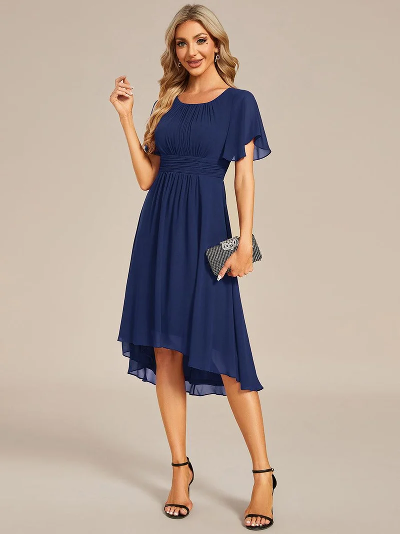ever EDEN|Robe d'invité de mariage trapèze en mousseline fluide à encolure ronde et longueur au genou