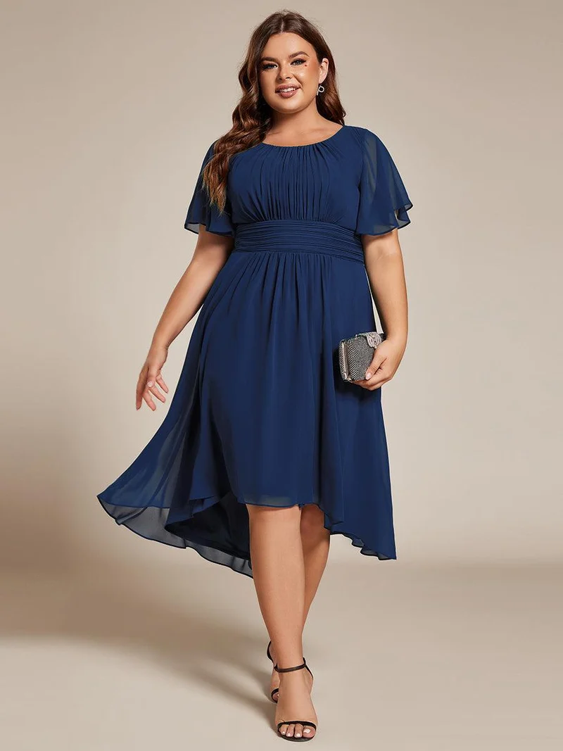 ever EDEN|Robe d'invité de mariage trapèze en mousseline fluide à encolure ronde et longueur au genou