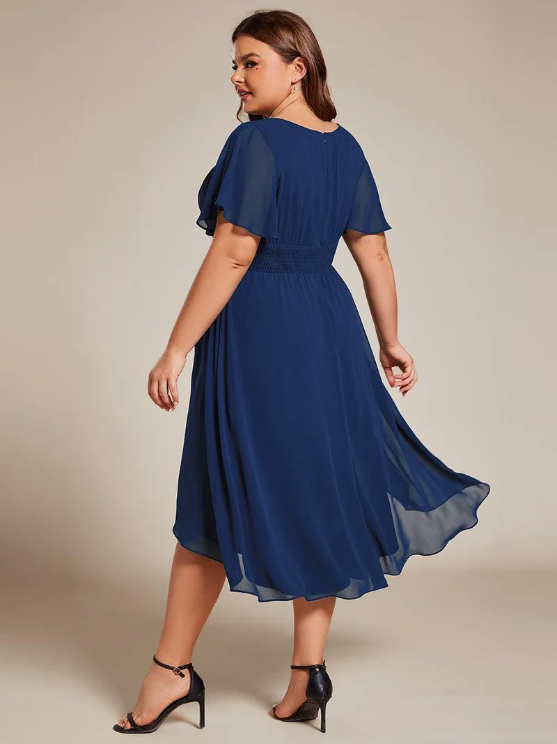 ever EDEN|Robe d'invité de mariage trapèze en mousseline fluide à encolure ronde et longueur au genou