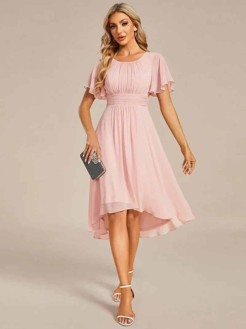 ever EDEN|Robe d'invité de mariage trapèze en mousseline fluide à encolure ronde et longueur au genou