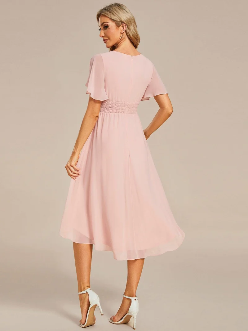 ever EDEN|Robe d'invité de mariage trapèze en mousseline fluide à encolure ronde et longueur au genou