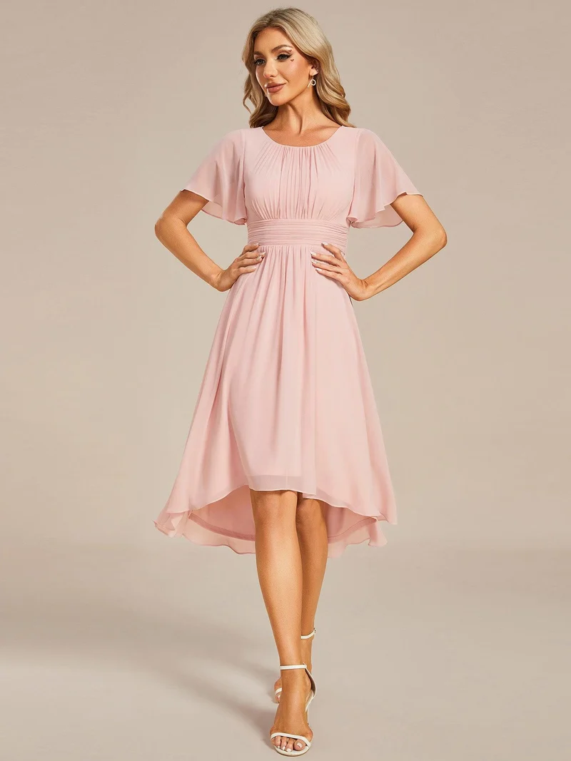 ever EDEN|Robe d'invité de mariage trapèze en mousseline fluide à encolure ronde et longueur au genou