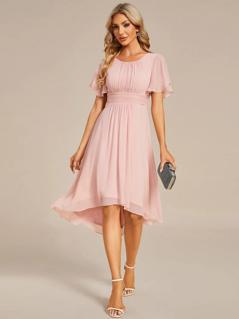 ever EDEN|Robe d'invité de mariage trapèze en mousseline fluide à encolure ronde et longueur au genou