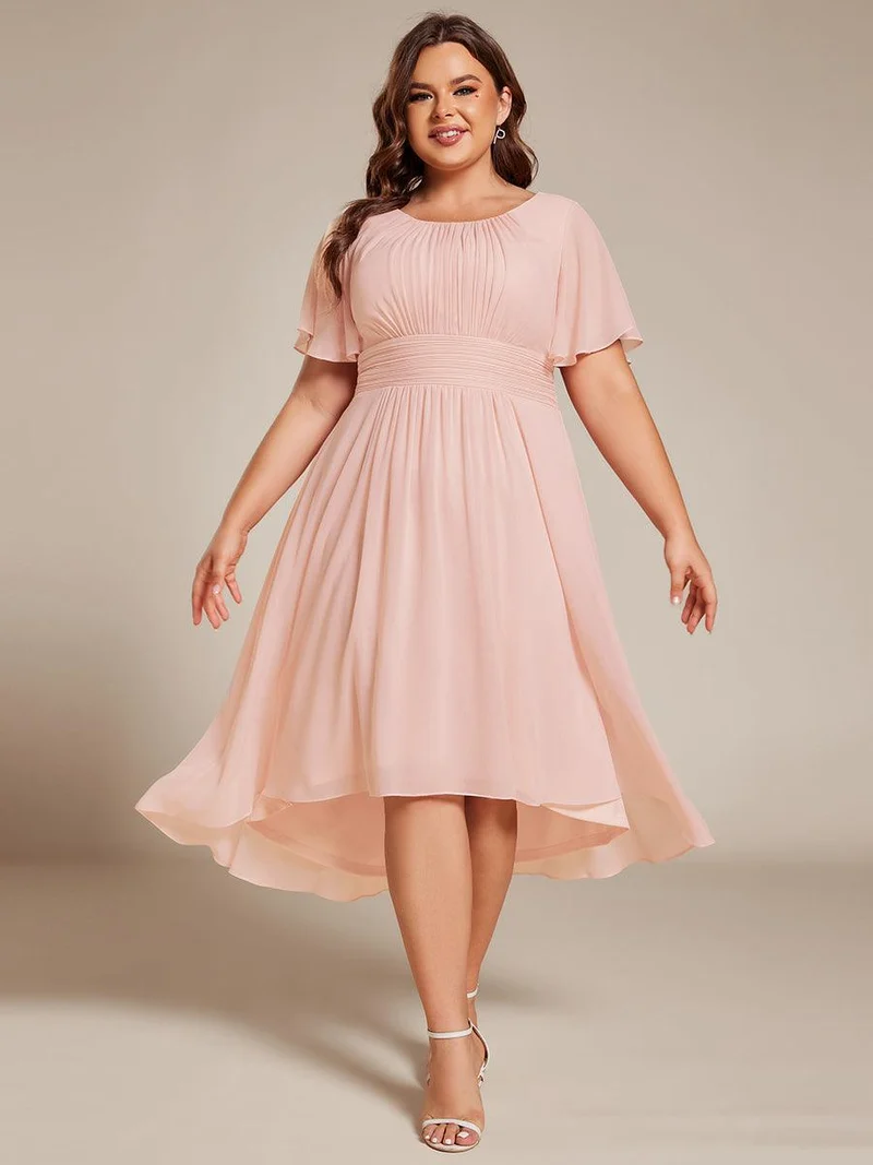 ever EDEN|Robe d'invité de mariage trapèze en mousseline fluide à encolure ronde et longueur au genou