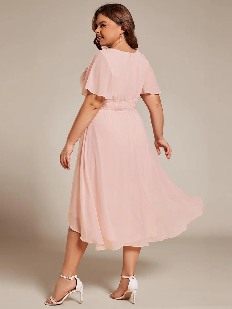 ever EDEN|Robe d'invité de mariage trapèze en mousseline fluide à encolure ronde et longueur au genou