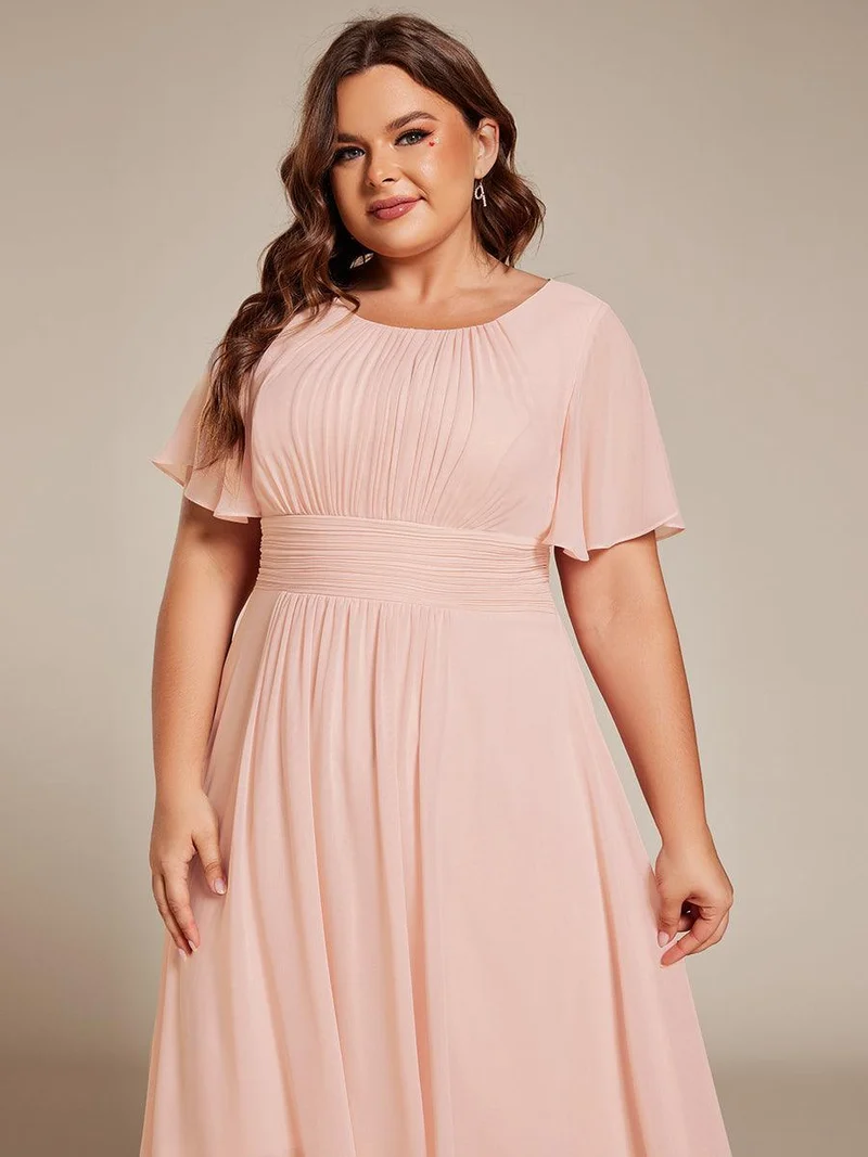 ever EDEN|Robe d'invité de mariage trapèze en mousseline fluide à encolure ronde et longueur au genou