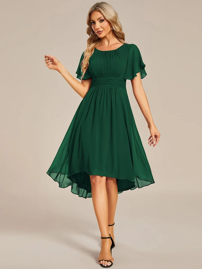 ever EDEN|Robe d'invité de mariage trapèze en mousseline fluide à encolure ronde et longueur au genou
