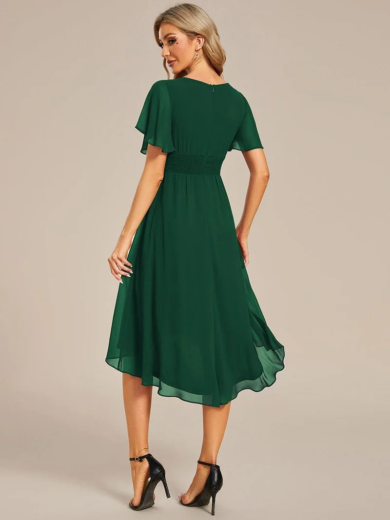 ever EDEN|Robe d'invité de mariage trapèze en mousseline fluide à encolure ronde et longueur au genou