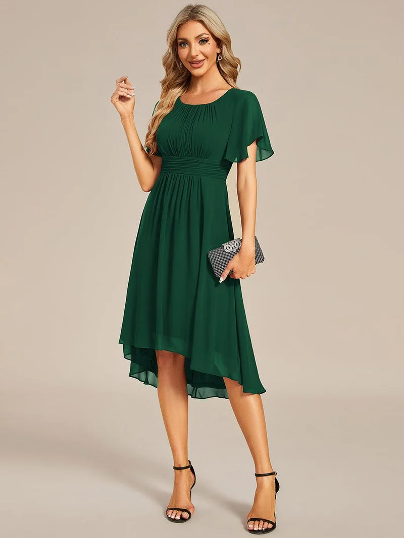 ever EDEN|Robe d'invité de mariage trapèze en mousseline fluide à encolure ronde et longueur au genou