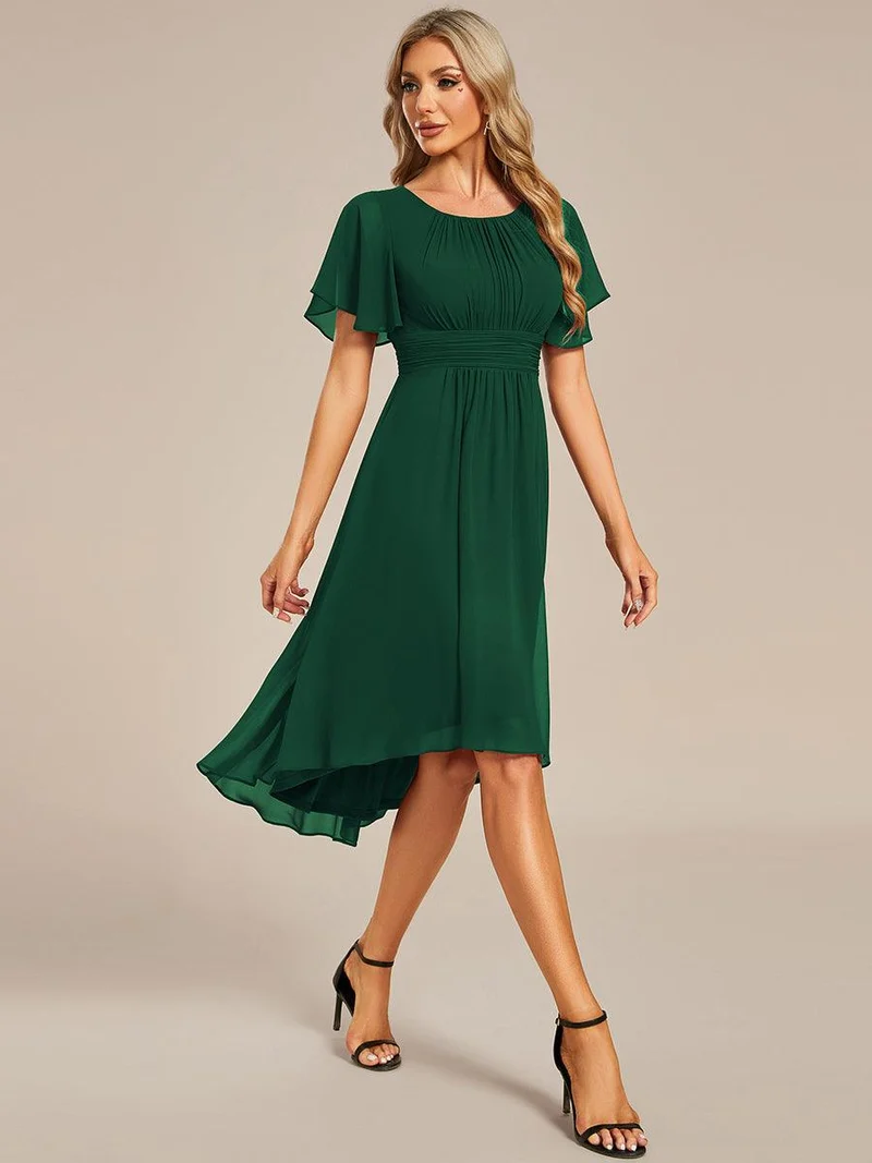 ever EDEN|Robe d'invité de mariage trapèze en mousseline fluide à encolure ronde et longueur au genou