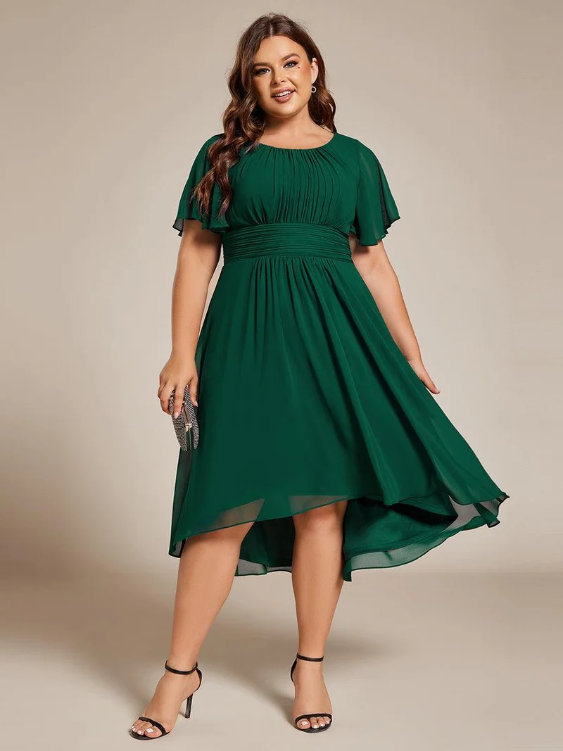 ever EDEN|Robe d'invité de mariage trapèze en mousseline fluide à encolure ronde et longueur au genou