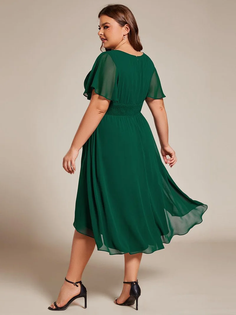 ever EDEN|Robe d'invité de mariage trapèze en mousseline fluide à encolure ronde et longueur au genou