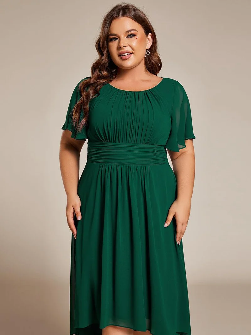 ever EDEN|Robe d'invité de mariage trapèze en mousseline fluide à encolure ronde et longueur au genou