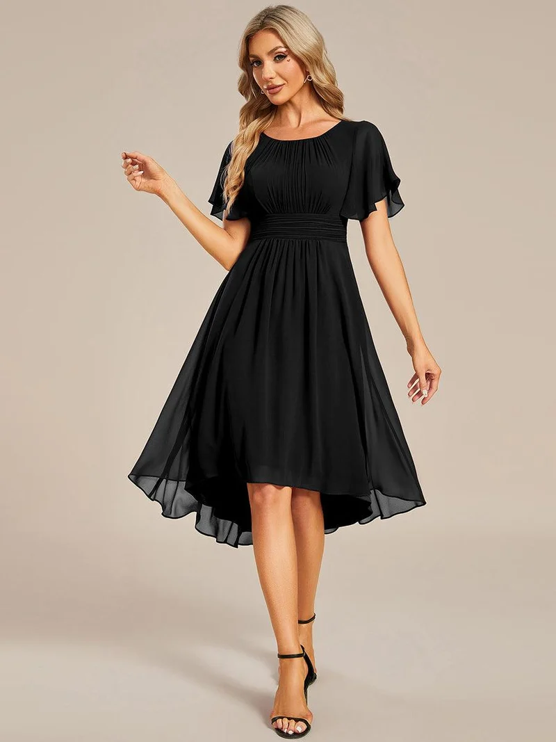 ever EDEN|Robe d'invité de mariage trapèze en mousseline fluide à encolure ronde et longueur au genou