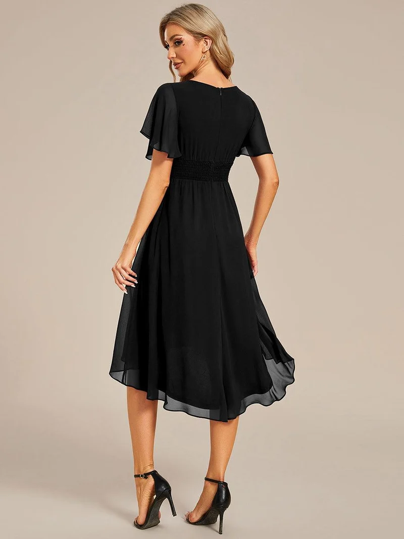 ever EDEN|Robe d'invité de mariage trapèze en mousseline fluide à encolure ronde et longueur au genou