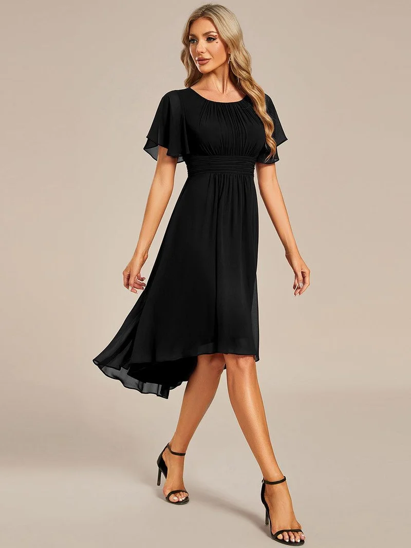 ever EDEN|Robe d'invité de mariage trapèze en mousseline fluide à encolure ronde et longueur au genou