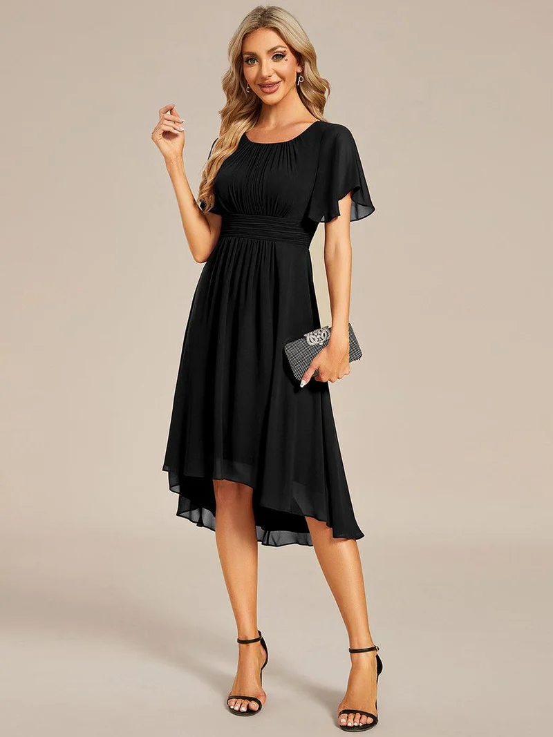 ever EDEN|Robe d'invité de mariage trapèze en mousseline fluide à encolure ronde et longueur au genou