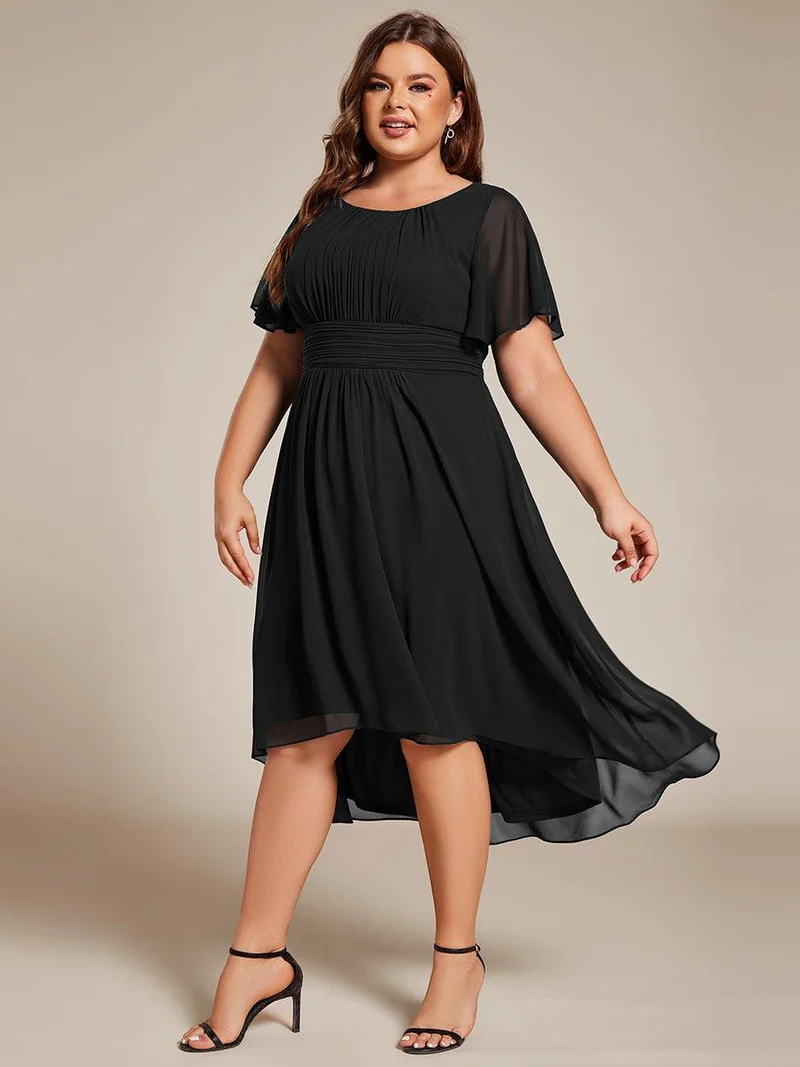 ever EDEN|Robe d'invité de mariage trapèze en mousseline fluide à encolure ronde et longueur au genou