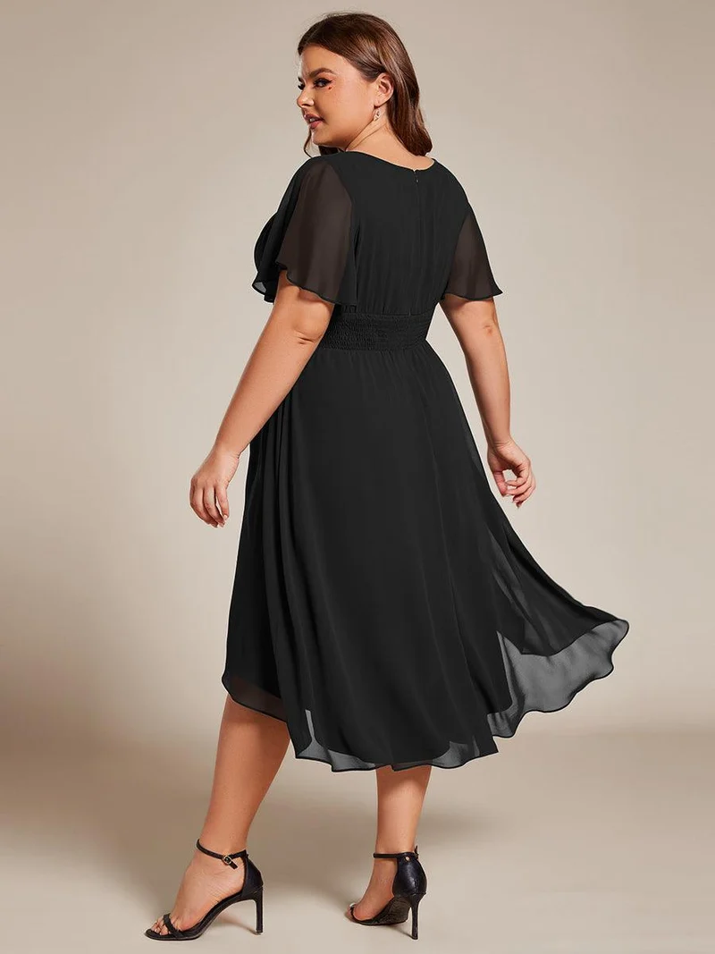 ever EDEN|Robe d'invité de mariage trapèze en mousseline fluide à encolure ronde et longueur au genou