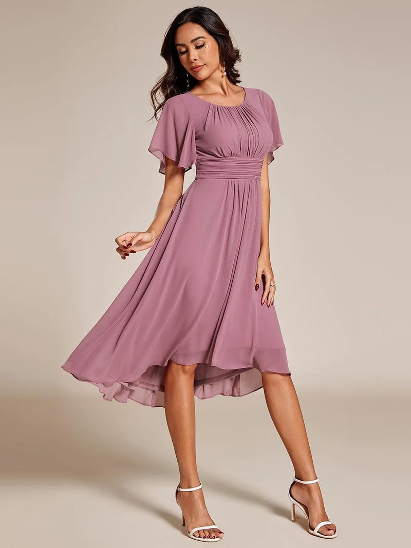 ever EDEN|Robe d'invité de mariage trapèze en mousseline fluide à encolure ronde et longueur au genou