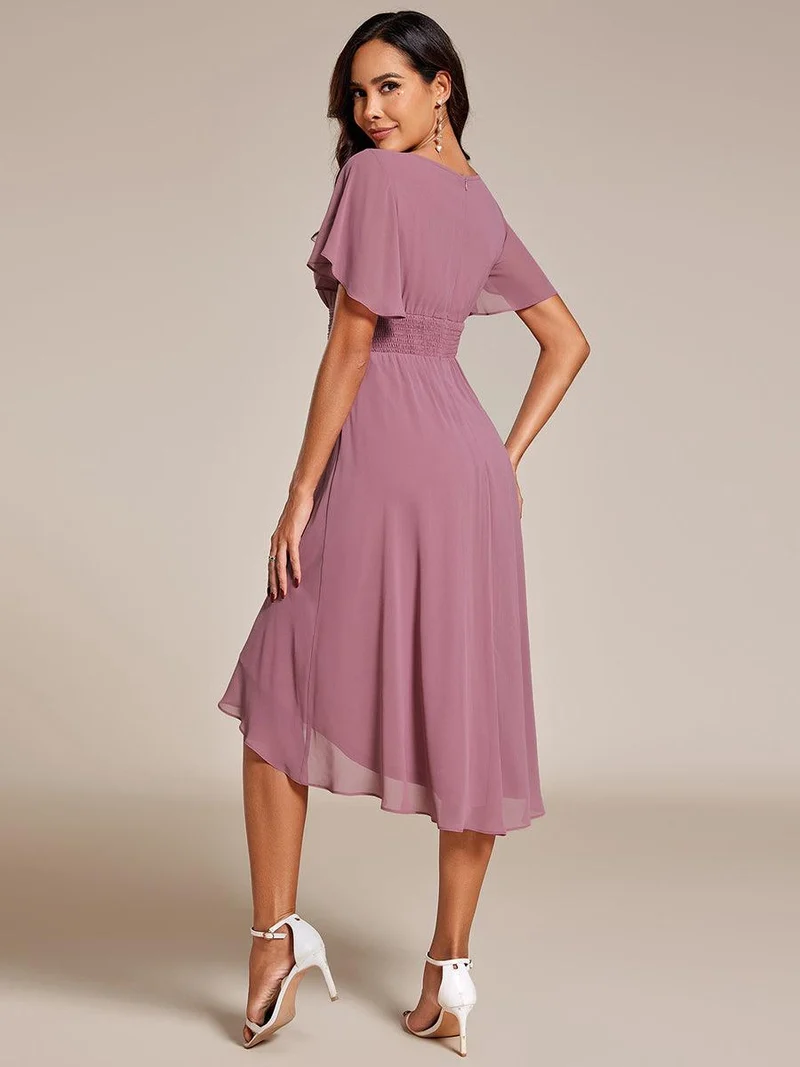 ever EDEN|Robe d'invité de mariage trapèze en mousseline fluide à encolure ronde et longueur au genou