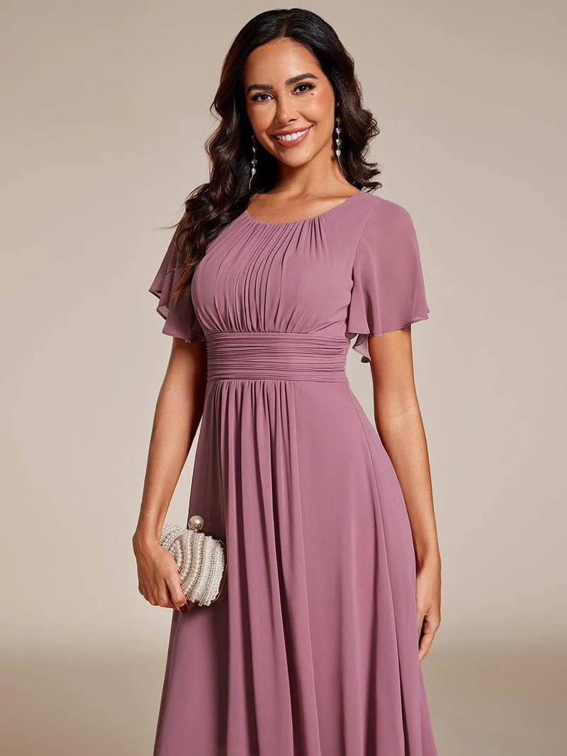 ever EDEN|Robe d'invité de mariage trapèze en mousseline fluide à encolure ronde et longueur au genou
