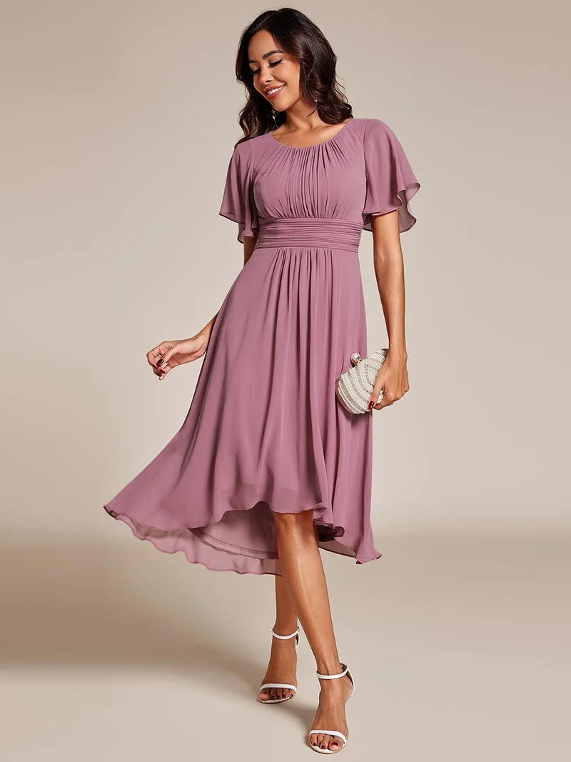 ever EDEN|Robe d'invité de mariage trapèze en mousseline fluide à encolure ronde et longueur au genou